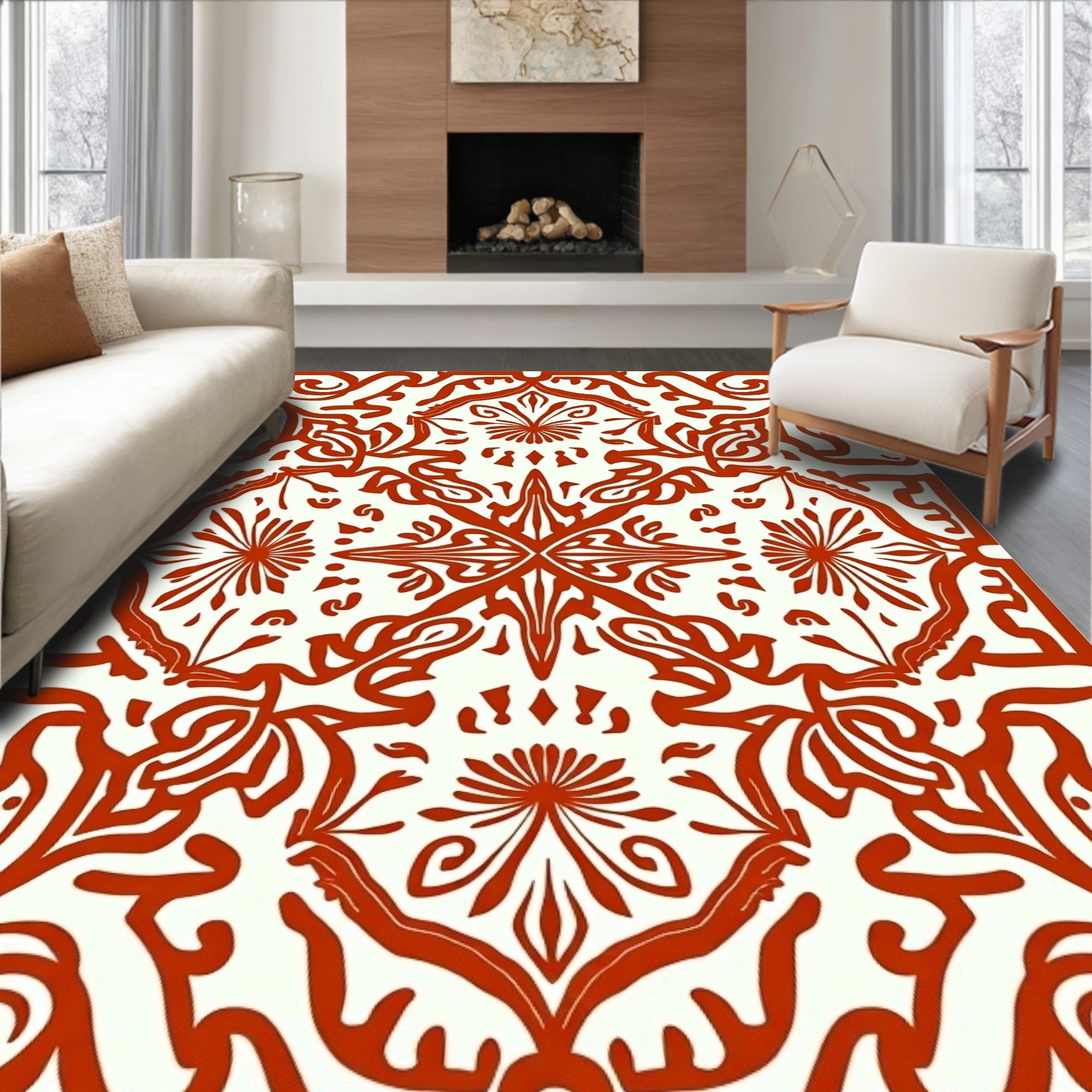 Elegant Red Floral Intricate Pattern Rug