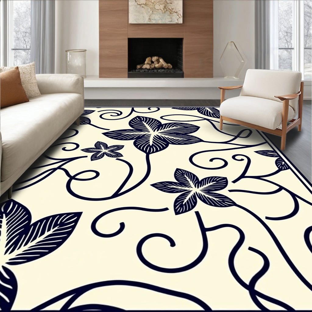 Navy Floral Vine Abstract Design Rug