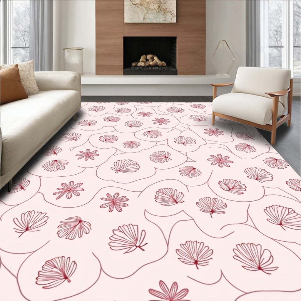 Organic Leaf Flower Line Art Rug