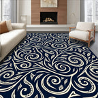Classic Floral Swirls Navy Cream Rug