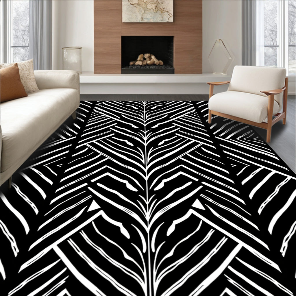 Bold Abstract Black White Lines Rug