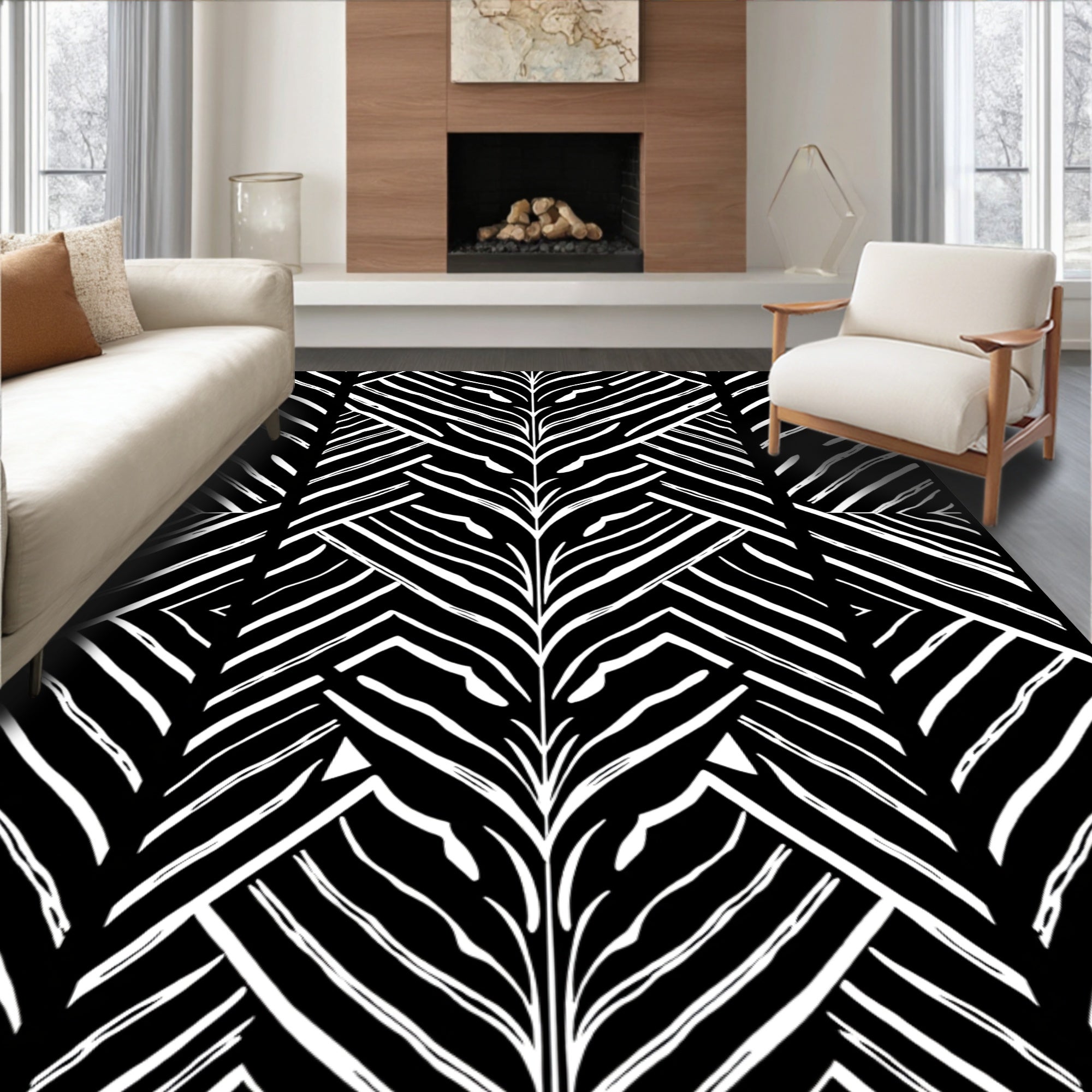 Bold Abstract Black White Lines Rug