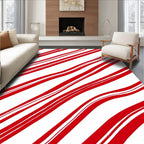 Crisp Red White Diagonal Candy Cane Stripes Rug