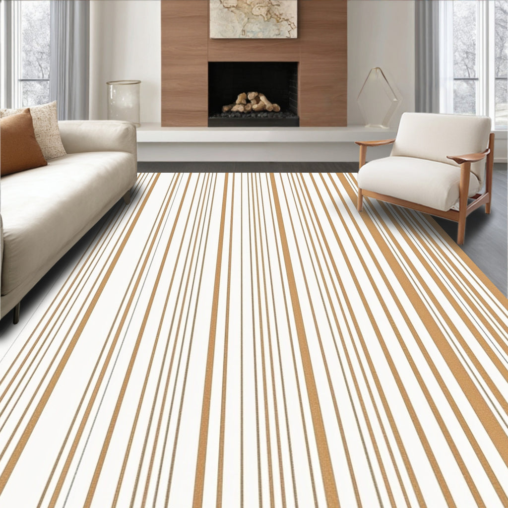 Vertical Stripe Gold Beige Pattern Rug