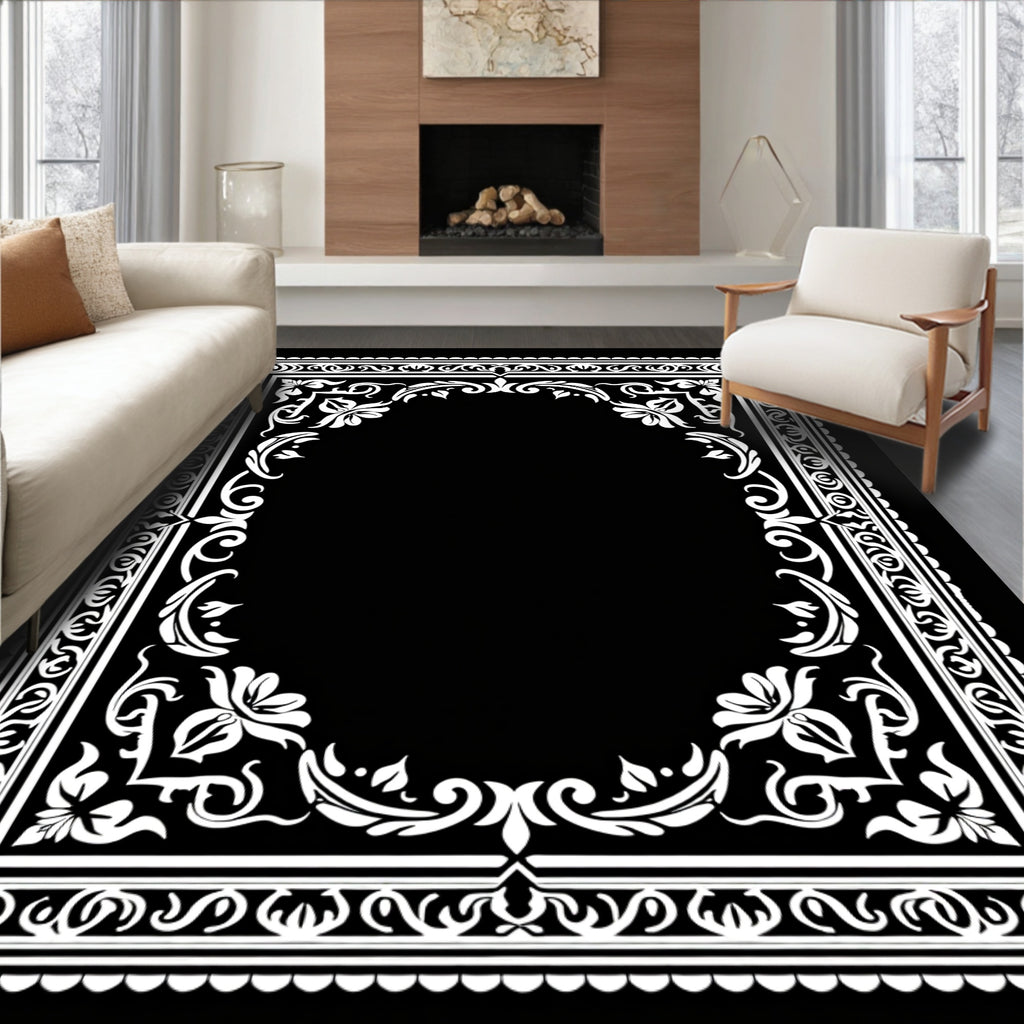 Ornate Floral Leaf Border Design Rug