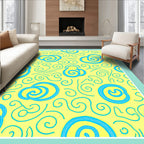 Whimsical Swirling Blue Yellow Pattern Rug