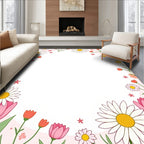 Pink Floral Daisy Tulip Design Rug