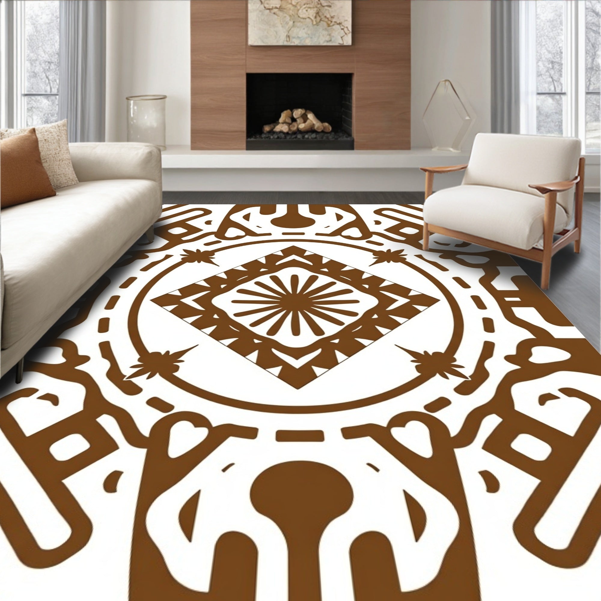 Bold Brown Geometric Mandala Rug