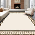 Ornate Black Beige Decorative Border Rug