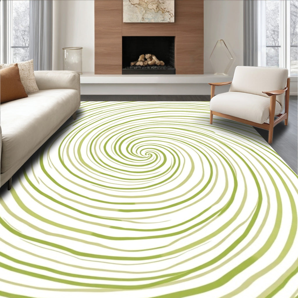 Green Swirl Line Pattern Rug