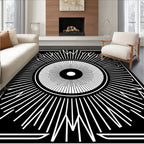 Central Sunburst Geometric Contrast Rug