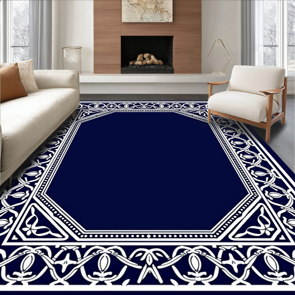 Classic Ornate Geometric Border Design Rug