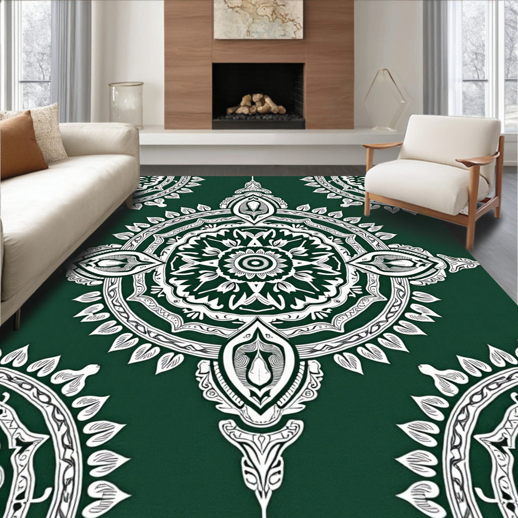 Intricate Floral Mandalas Emerald Rug