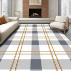 Classic Gray White Gold Tartan Pattern Rug