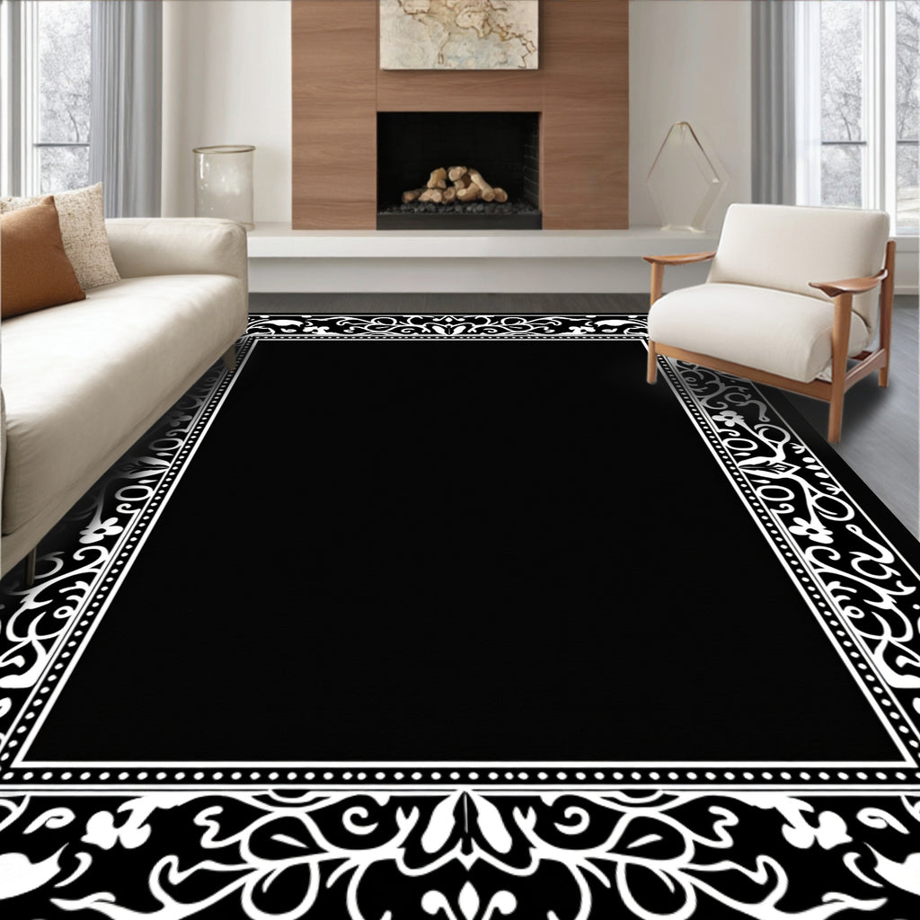 Ornate Floral Scrollwork Frame Design Rug