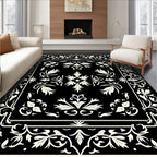 Classic Cream Black Floral Scroll Rug