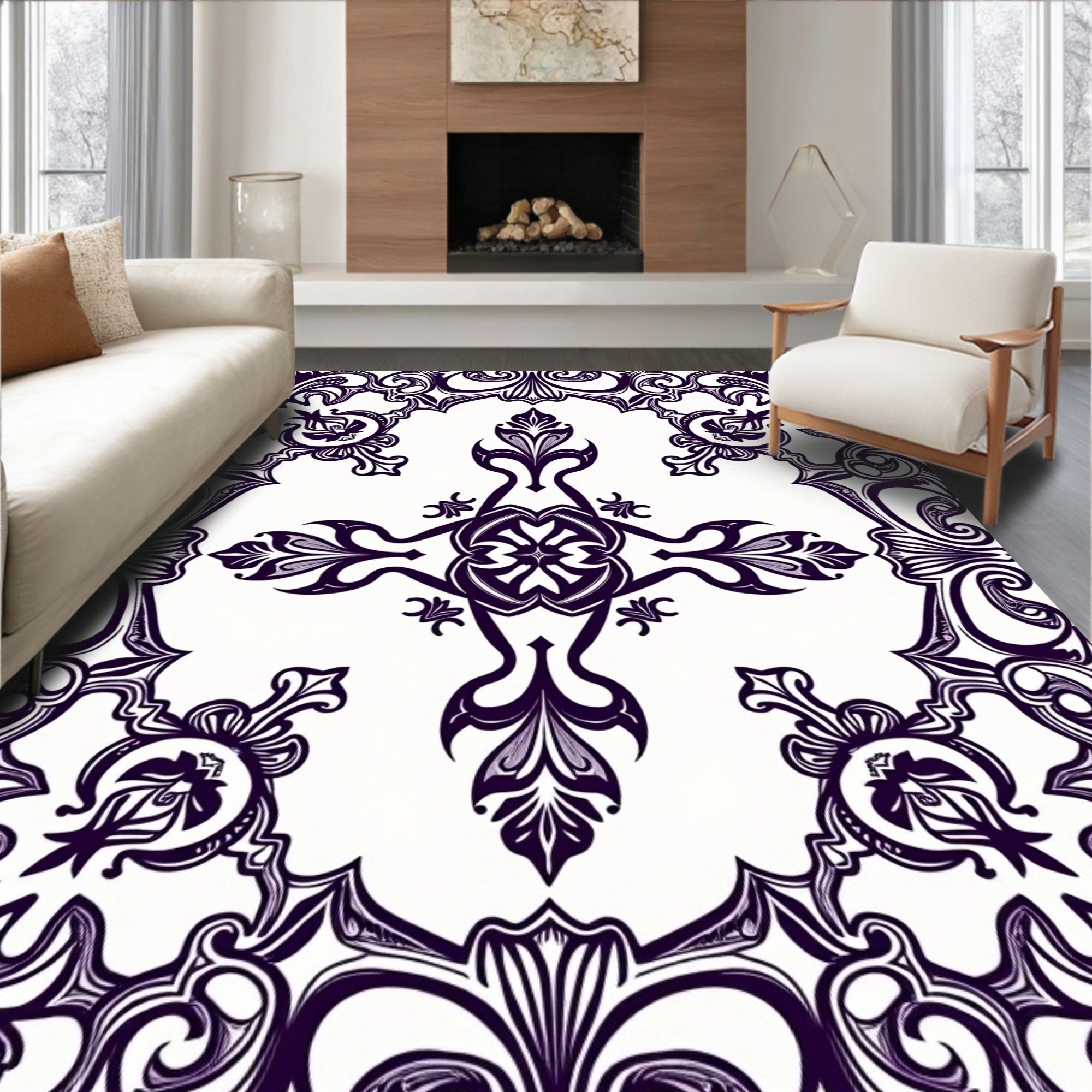 Classic Floral Filigree Pattern Rug