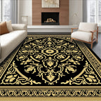 Ornate Gold Black Botanical Style Rug