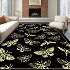Yellow Moth Pattern On Black Design Rug