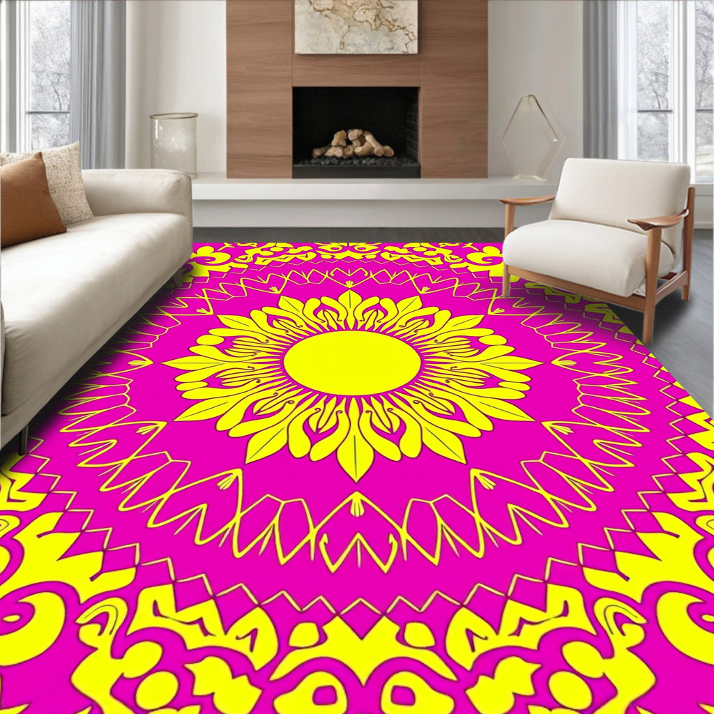 Vibrant Neon Floral Mandala Pattern Rug