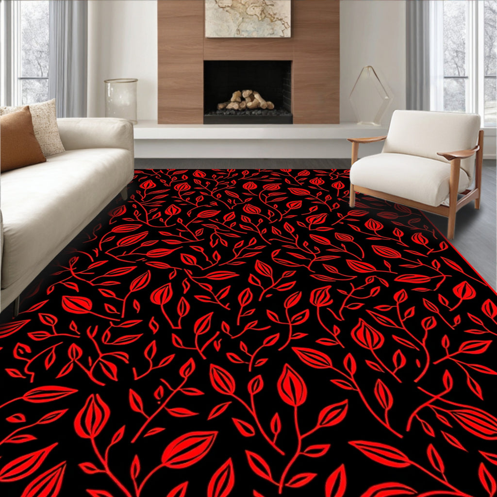 Red Floral Vines Pattern Rug