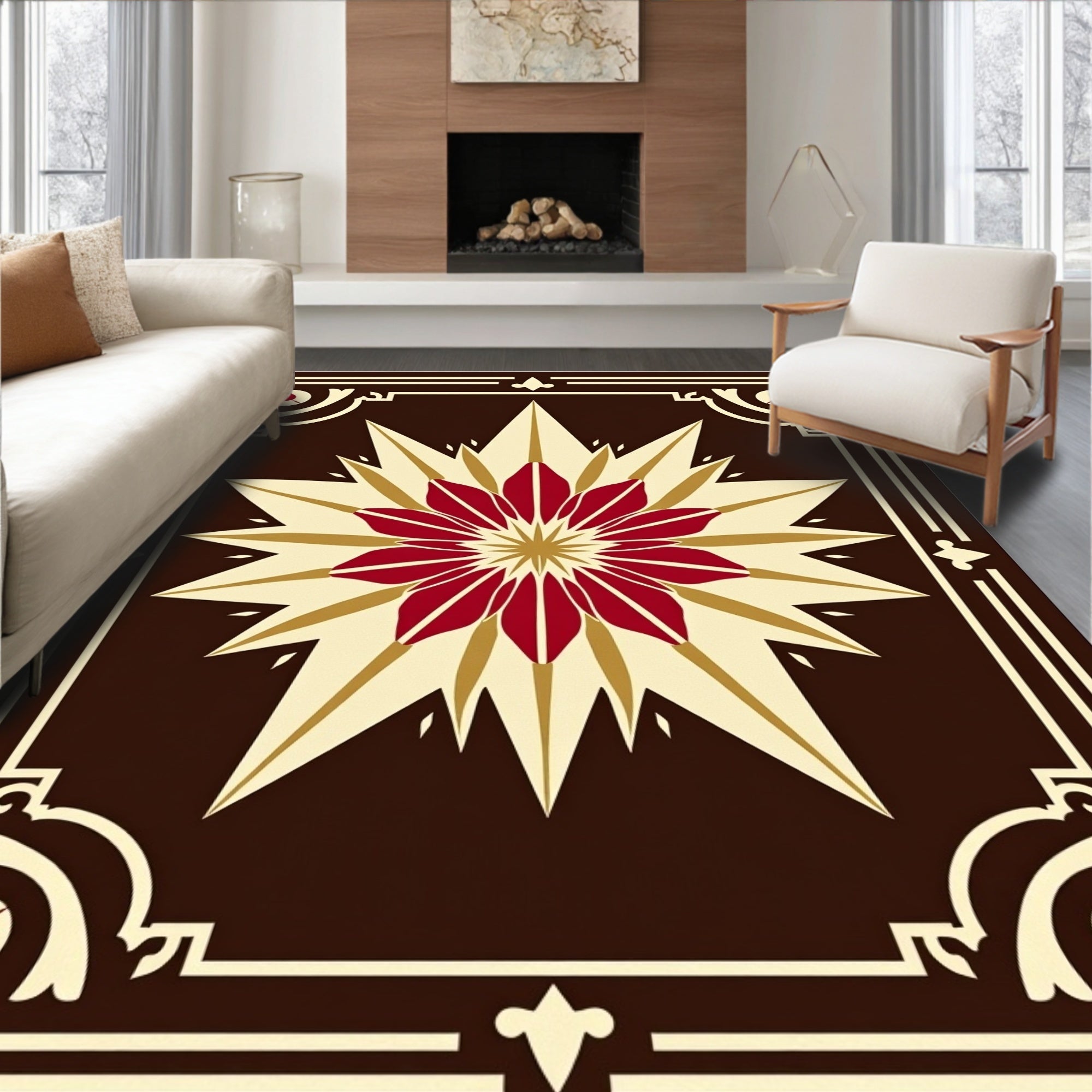 Radiant Starburst Floral Pattern Rug