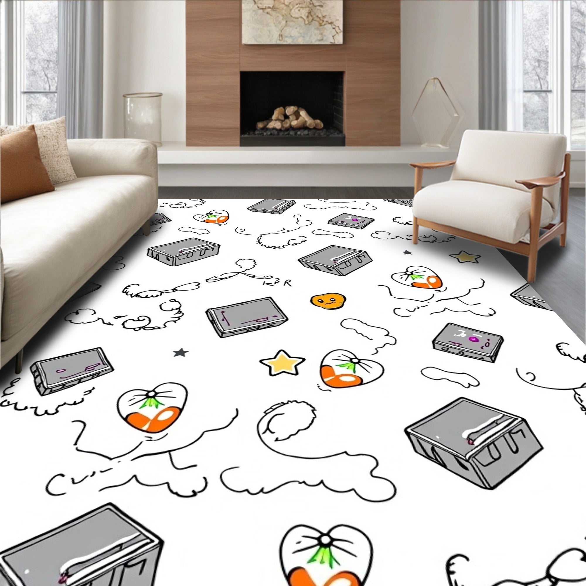 Whimsical Cloud Heart Design Rug