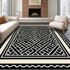Black White Geometric Interlocking Pattern Rug