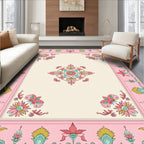 Delicate Floral Mandala Pink Teal Cream Design Rug