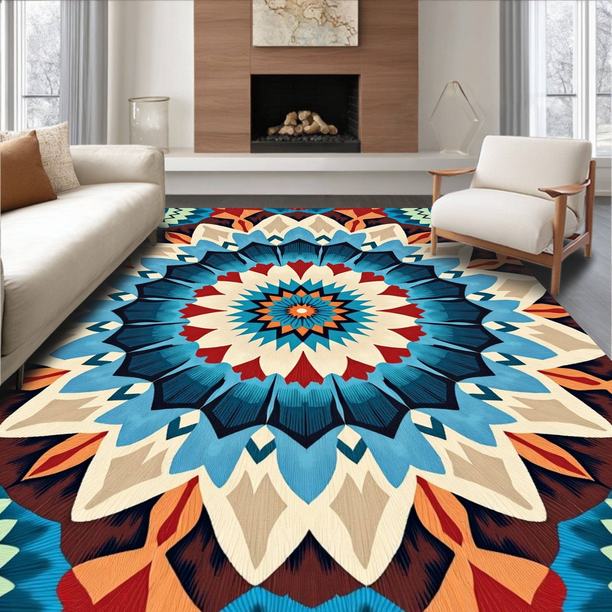 Bold Mandala Inspired Floral Design Rug