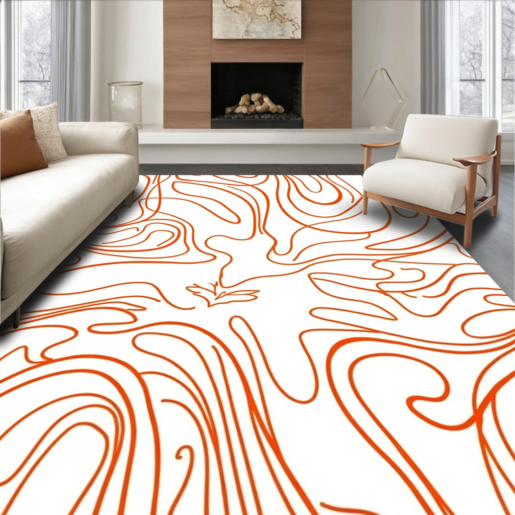 Flowing Orange Abstract Swirl Pattern Rug