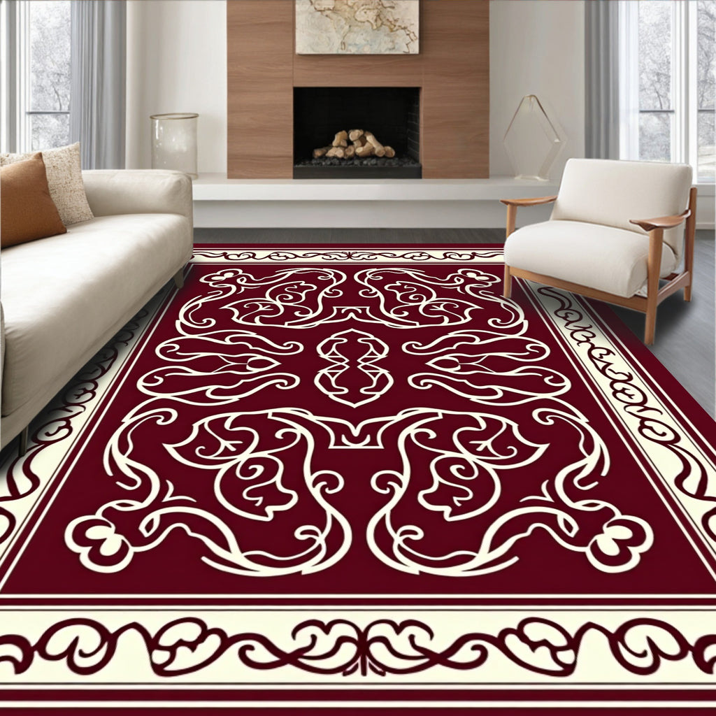 Rich Red Cream Filigree Pattern Rug