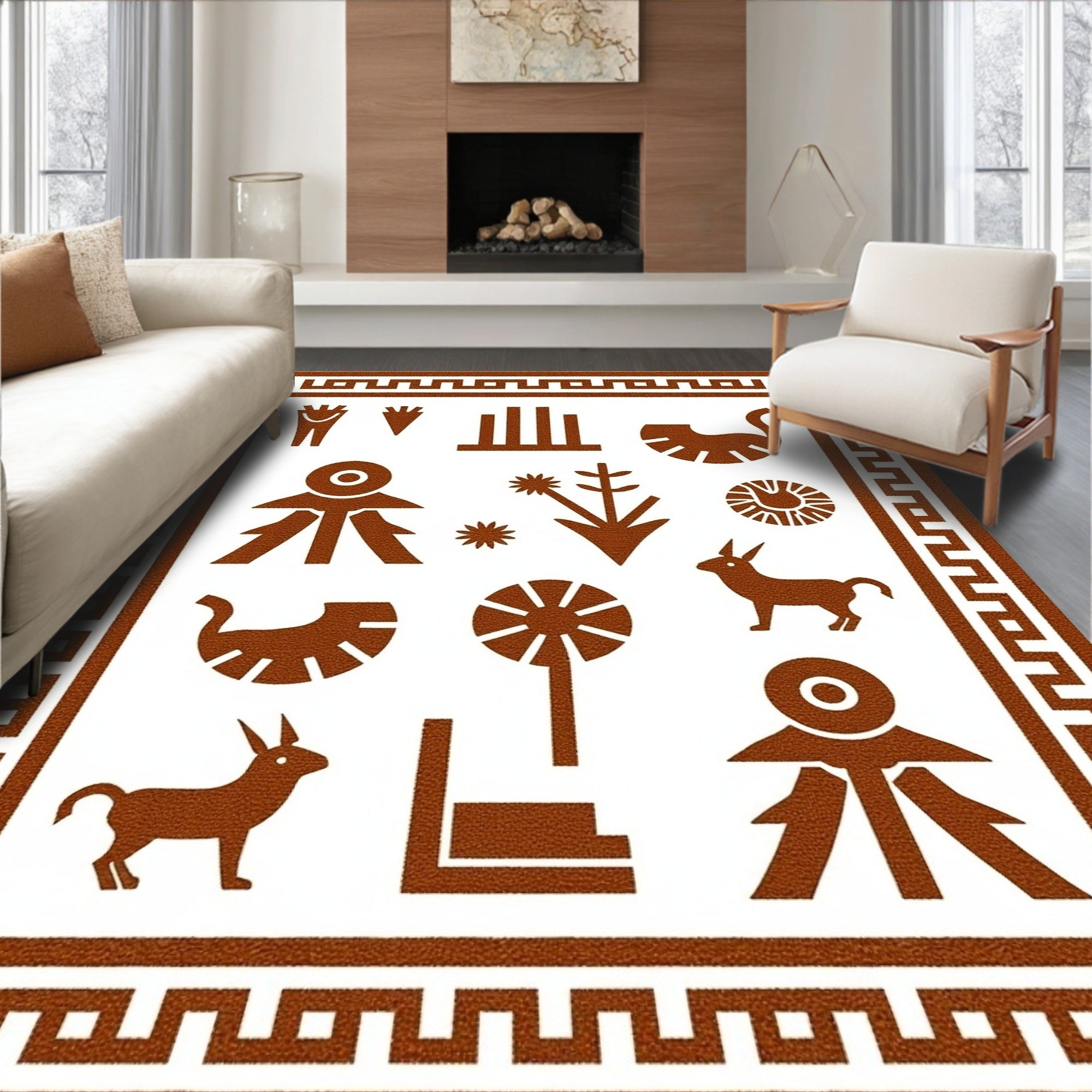 Tribal Symbols Geometric Border Rug
