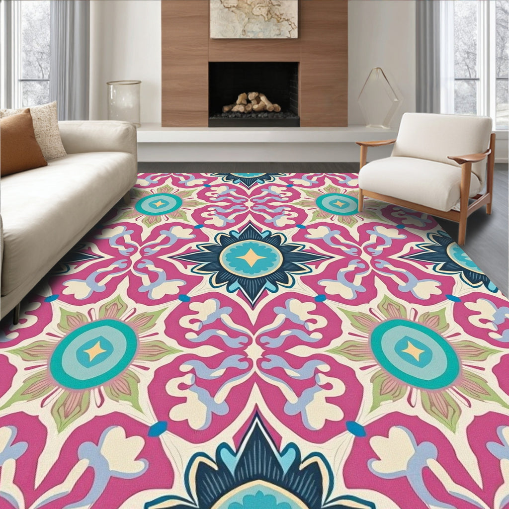 Mandala Pattern Floral Pink Rug