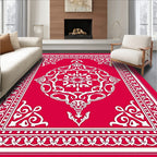Intricate White Floral Mandala Design Rug