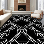 Black White Abstract Floral Pattern Rug