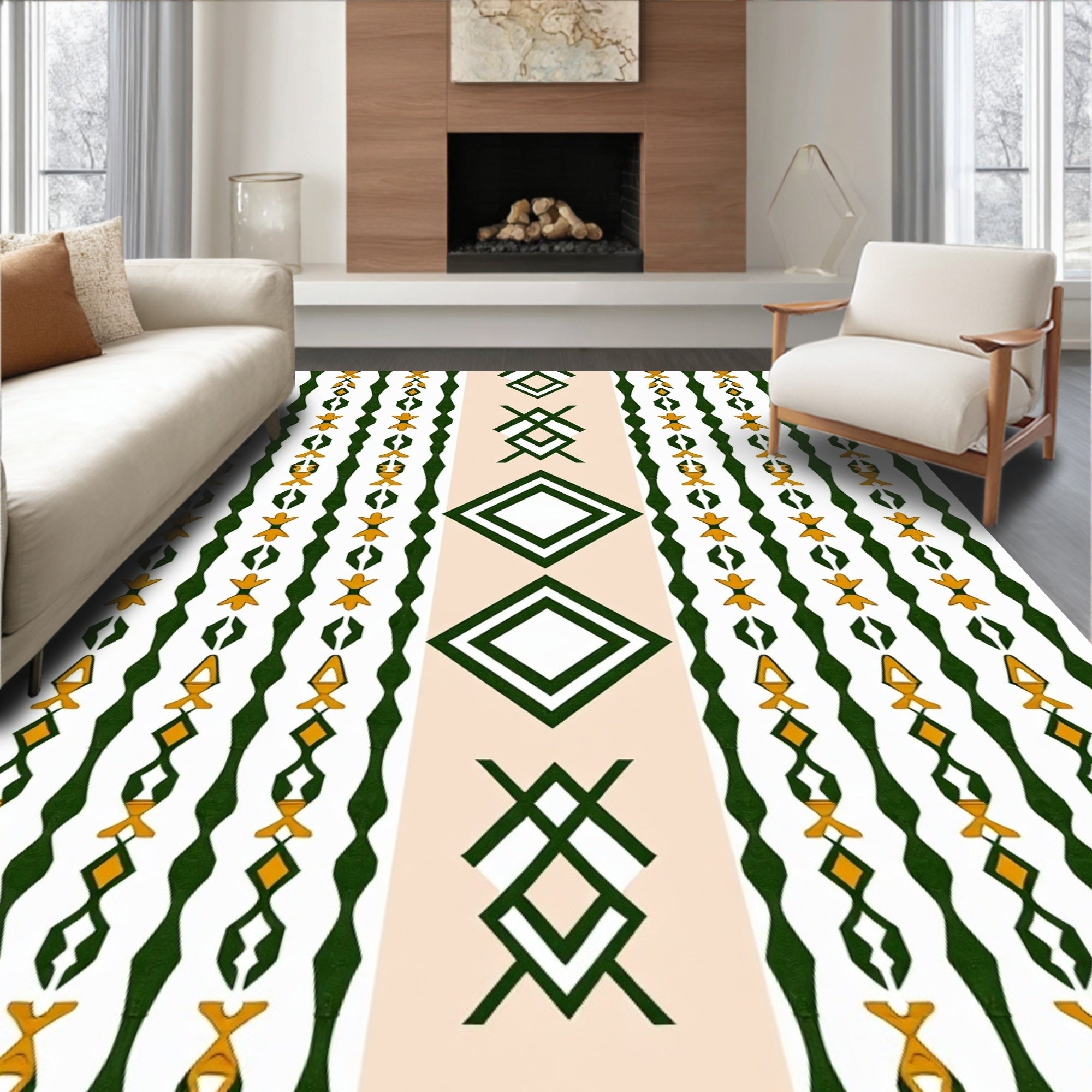 Geometric Diamond Floral Pattern Rug