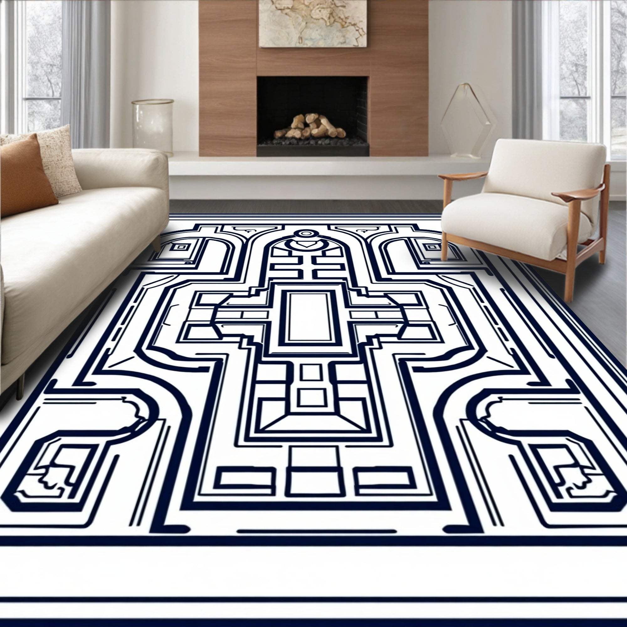 Monochromatic Geometric Garden Landscape Rug