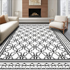 Intricate Black White Swirl Motif Rug