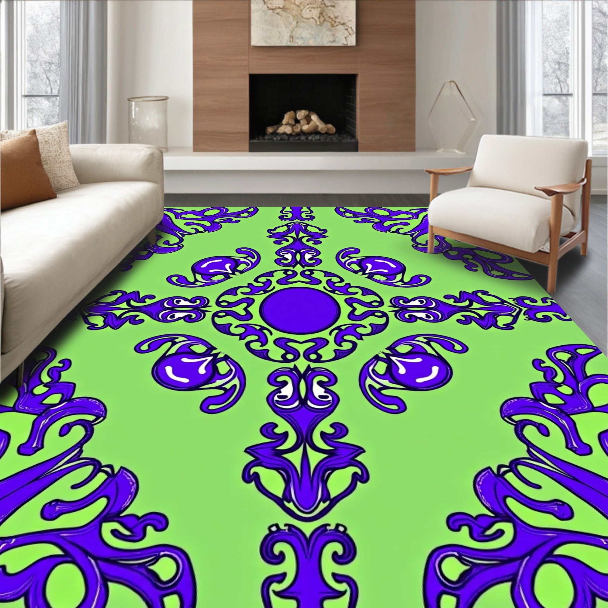 Vibrant Purple Abstract Swirl Pattern Rug