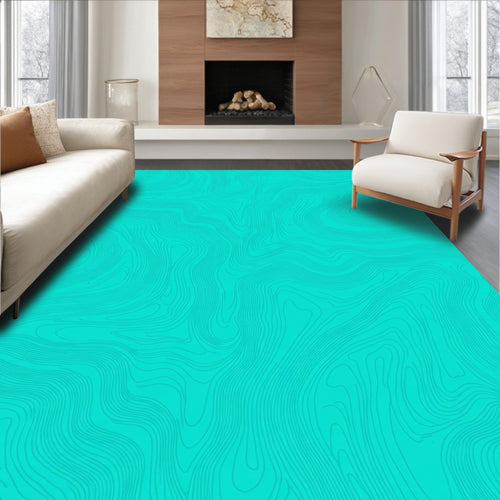 Abstract Turquoise Wavy Contour Pattern Rug