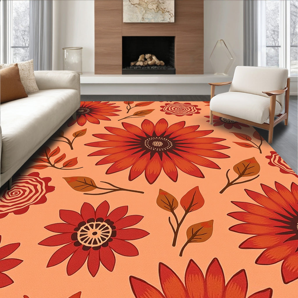 Retro Autumn Floral Pattern Rug
