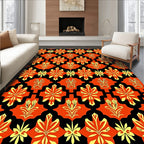 Bold Orange Yellow Floral Pattern Rug