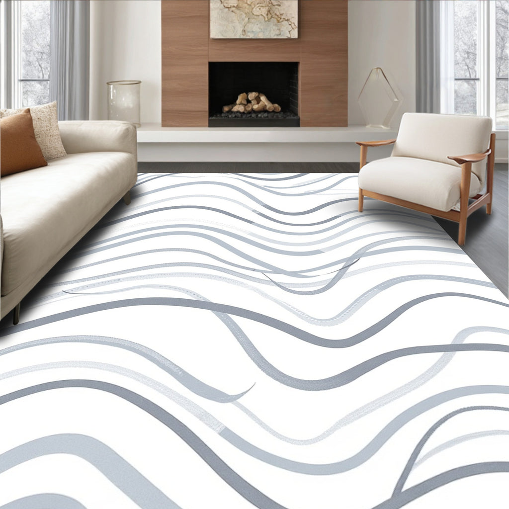Subtle Grey Wavy Line Design Rug