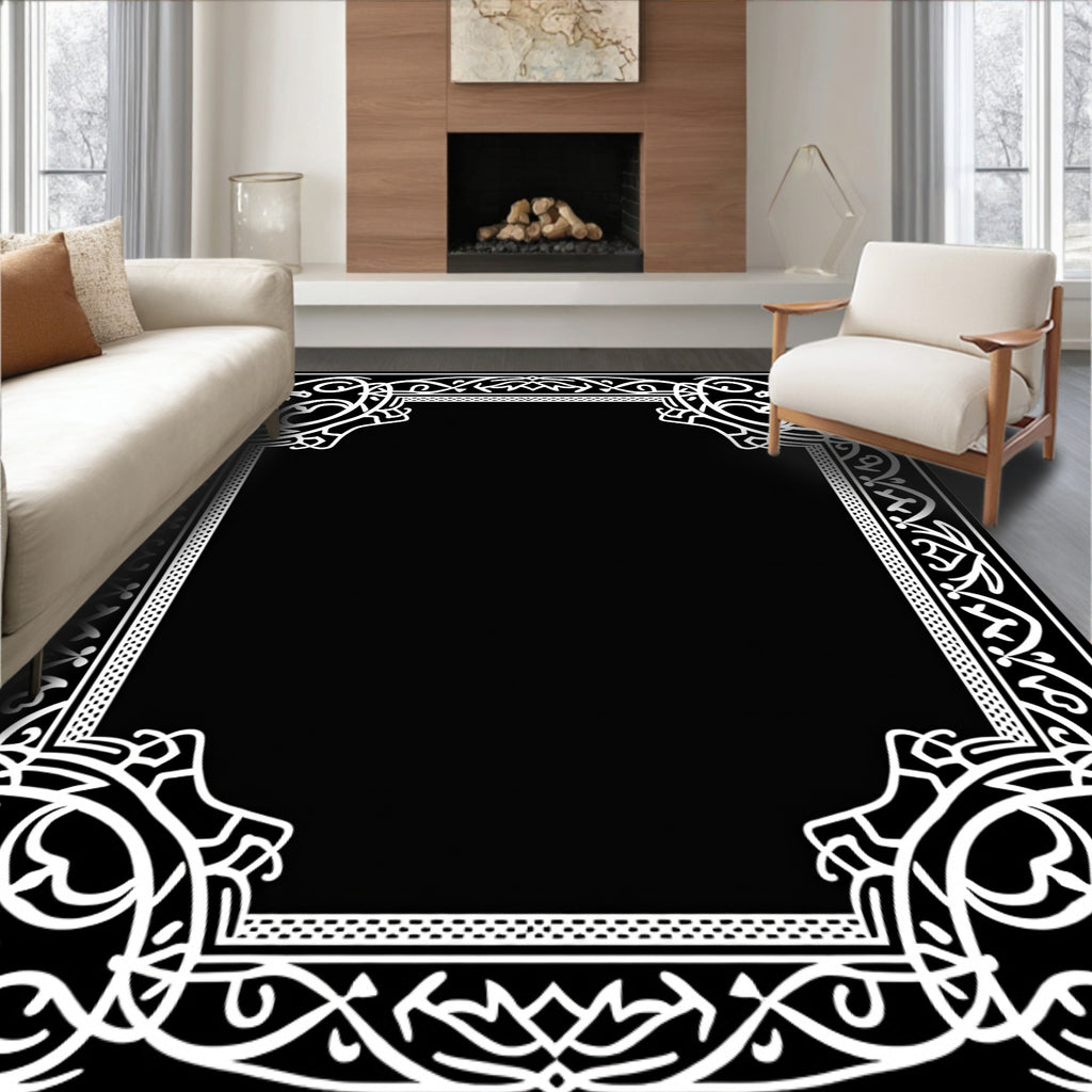 Intricate Floral Scrollwork Border Design Rug