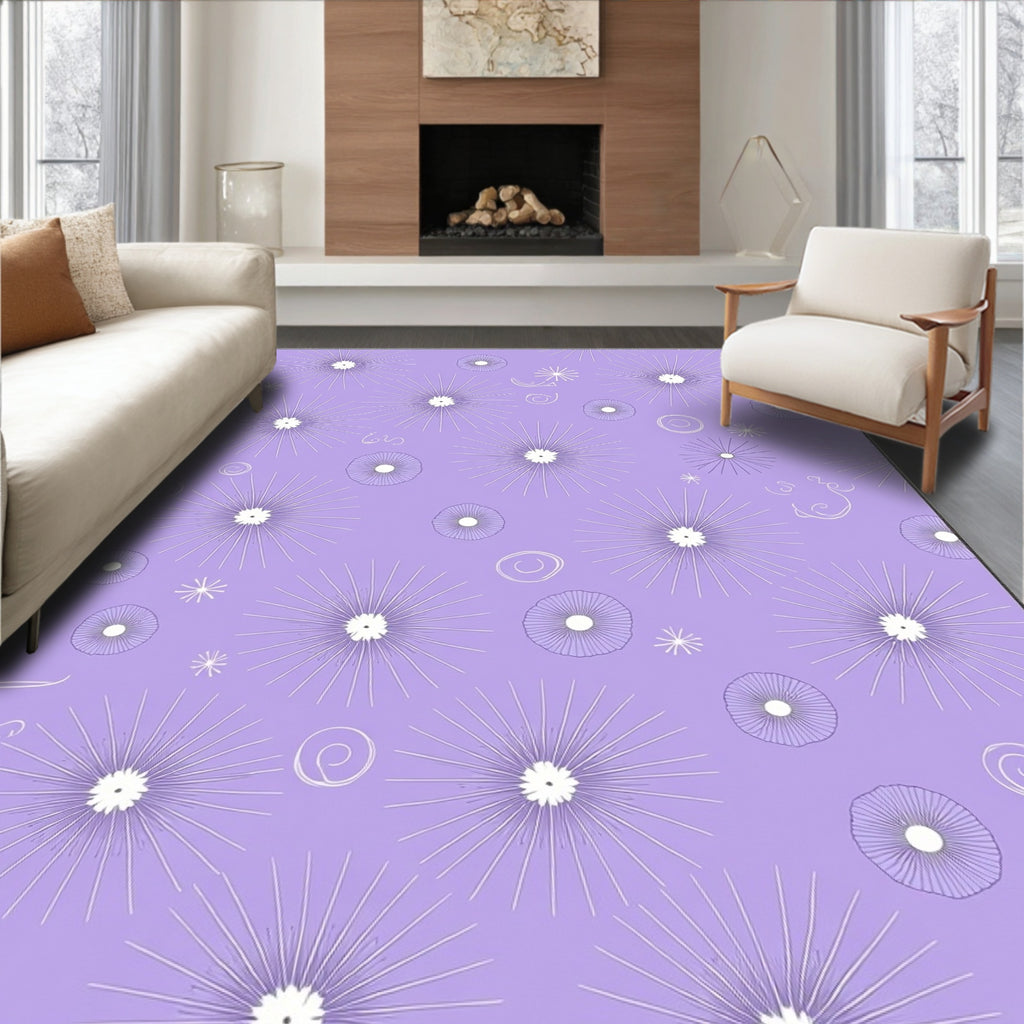 Light Purple Starburst Floral Design Rug