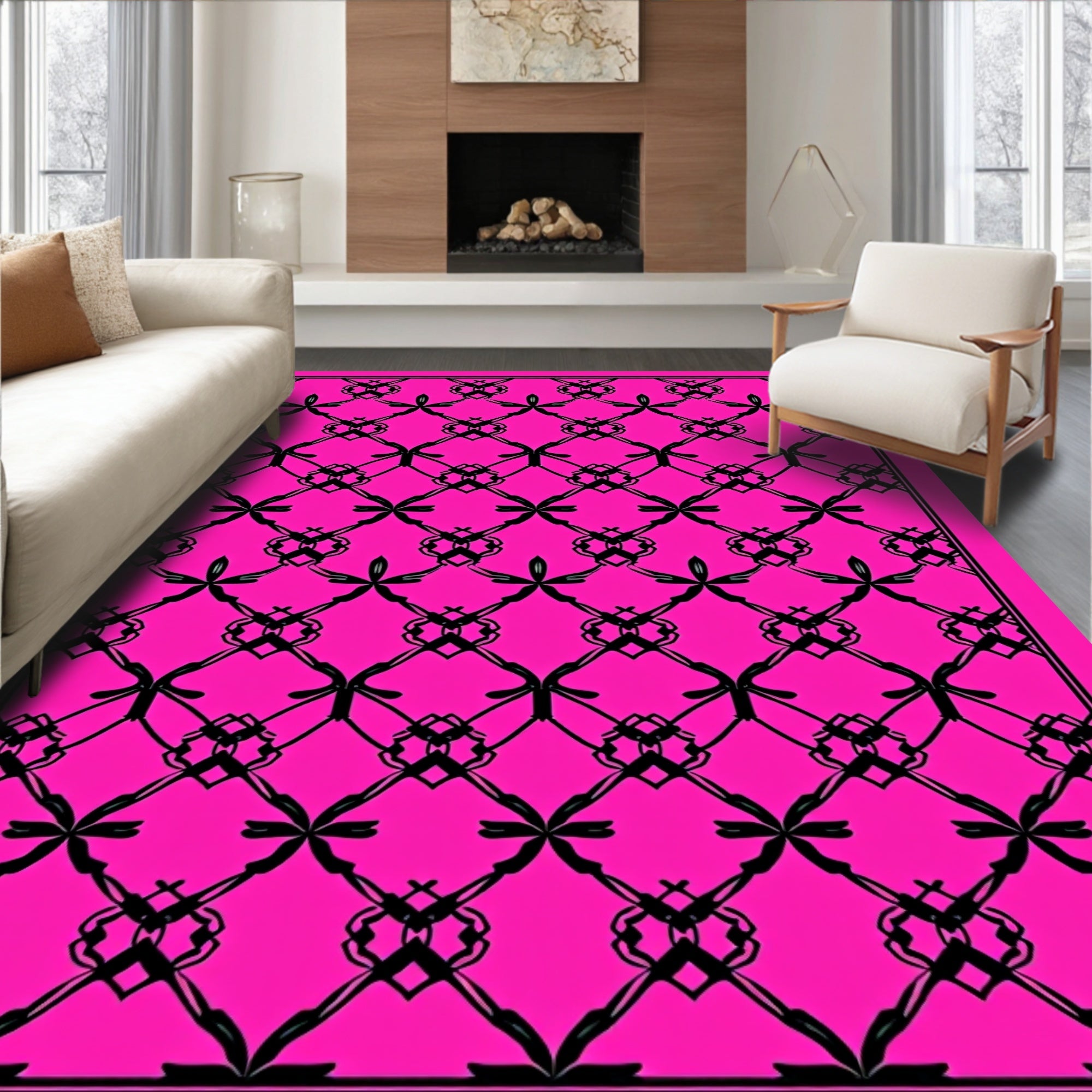 Vibrant Pink Lattice Patterned Rug