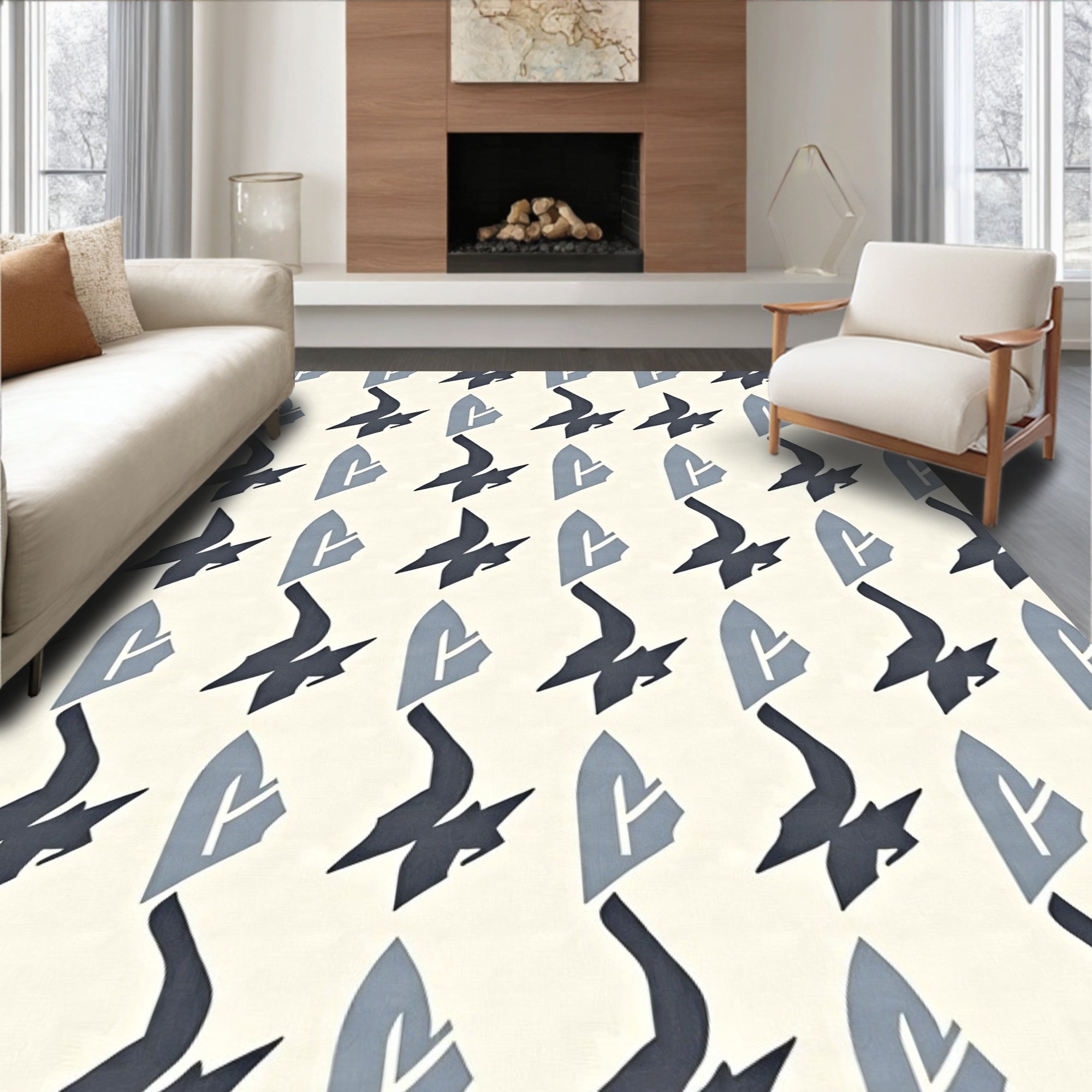 Geometric Bird And Shield Pattern Rug