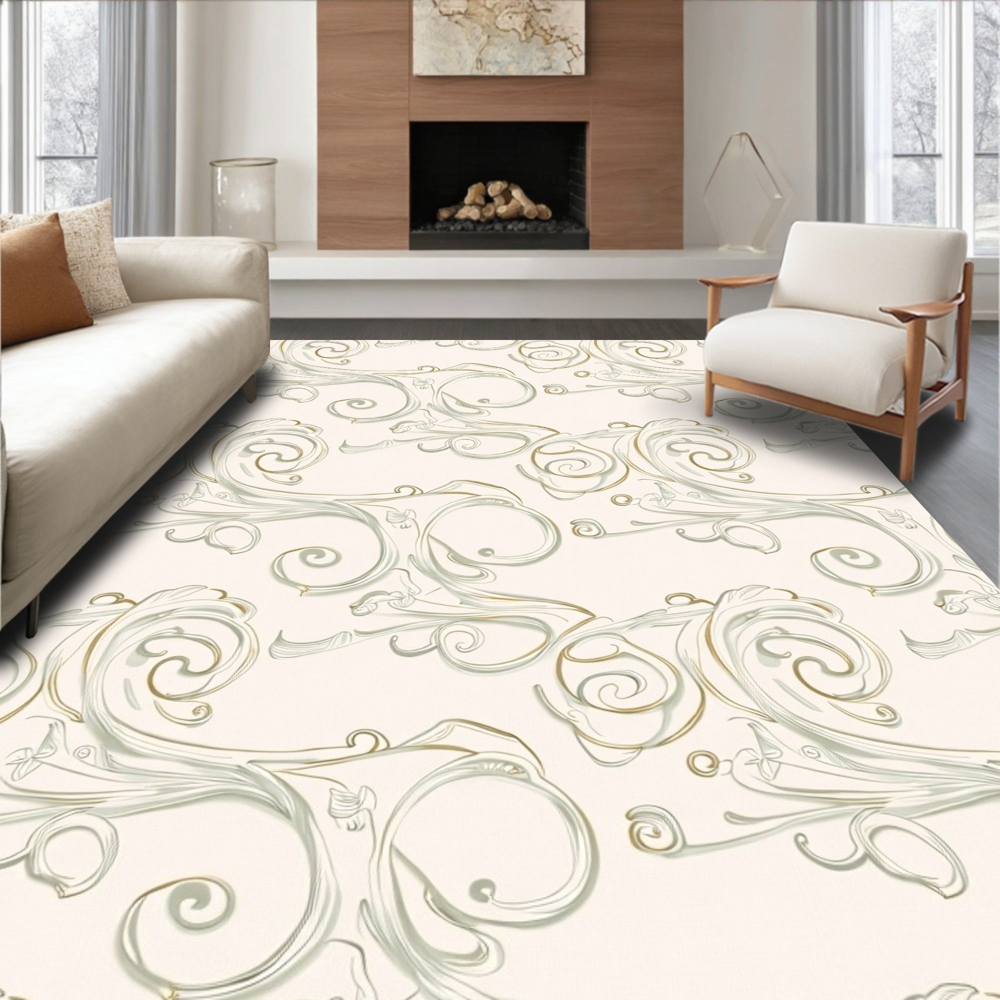 Elegant Floral Swirl Pattern Rug