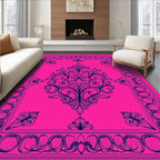 Vibrant Pink Floral Scrollwork Design Rug